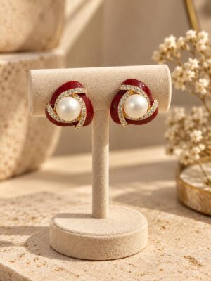 Crimson Pearl Swirl Earrings