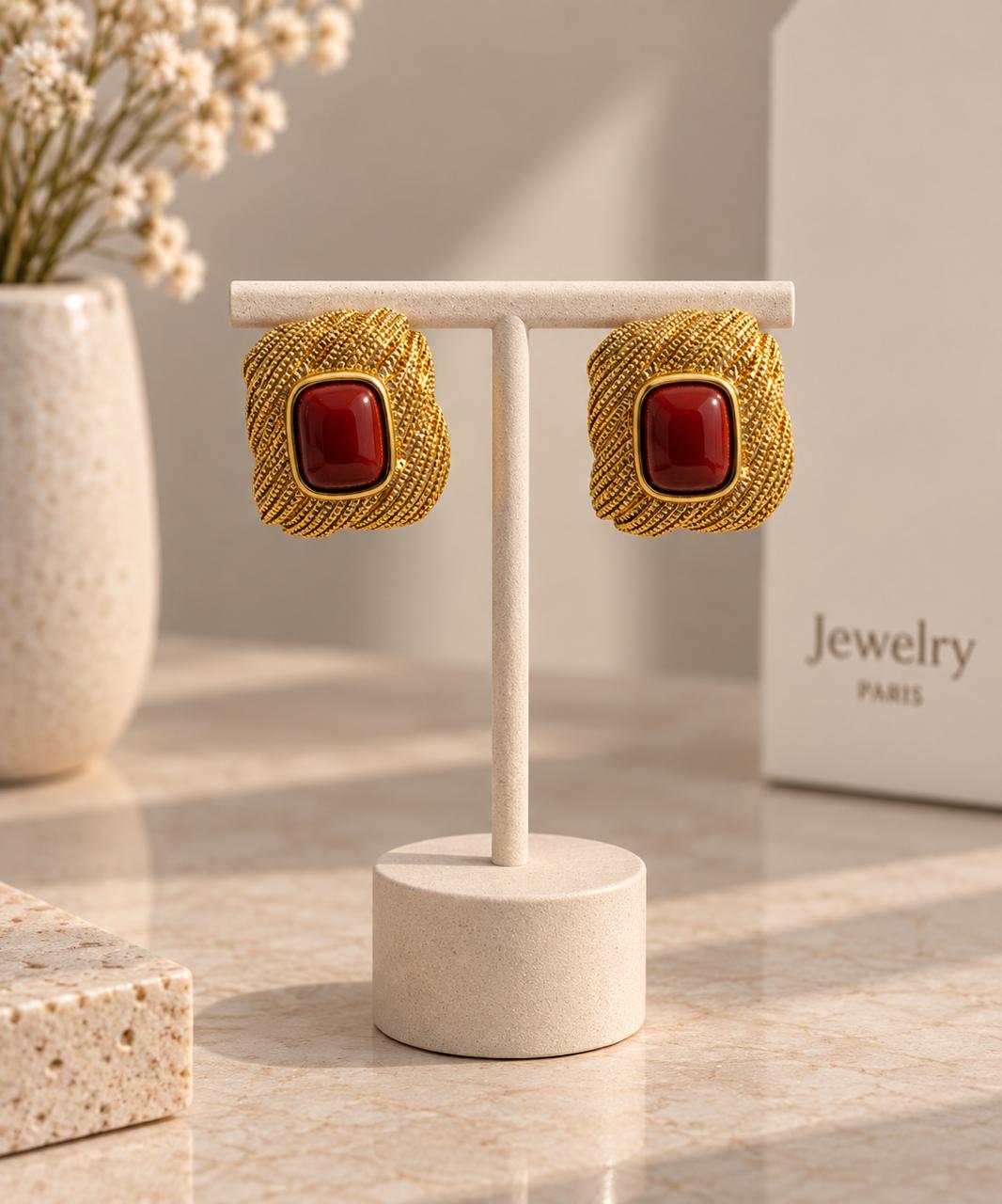 Chocolate Textured Statement Earrings - Image 2