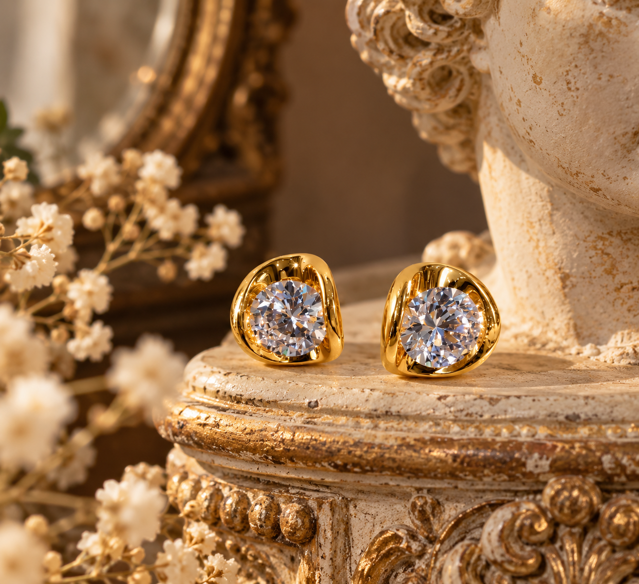 Celeste Crystal Gold Stud Earrings