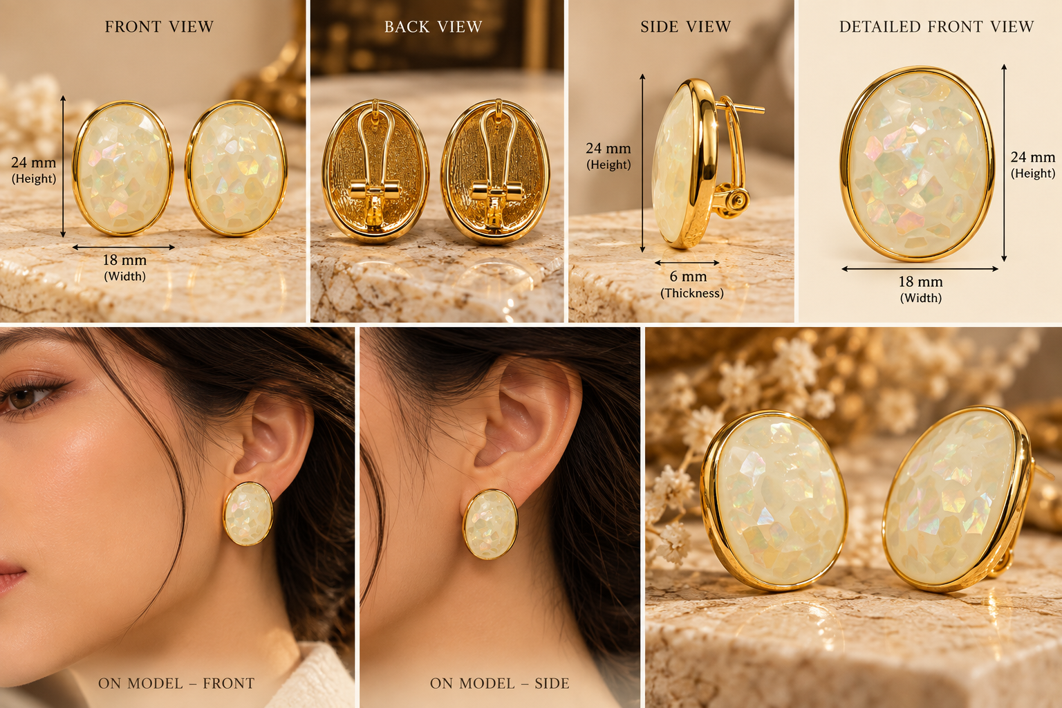 Opal Mosaic Oval Stud Earrings - Image 2