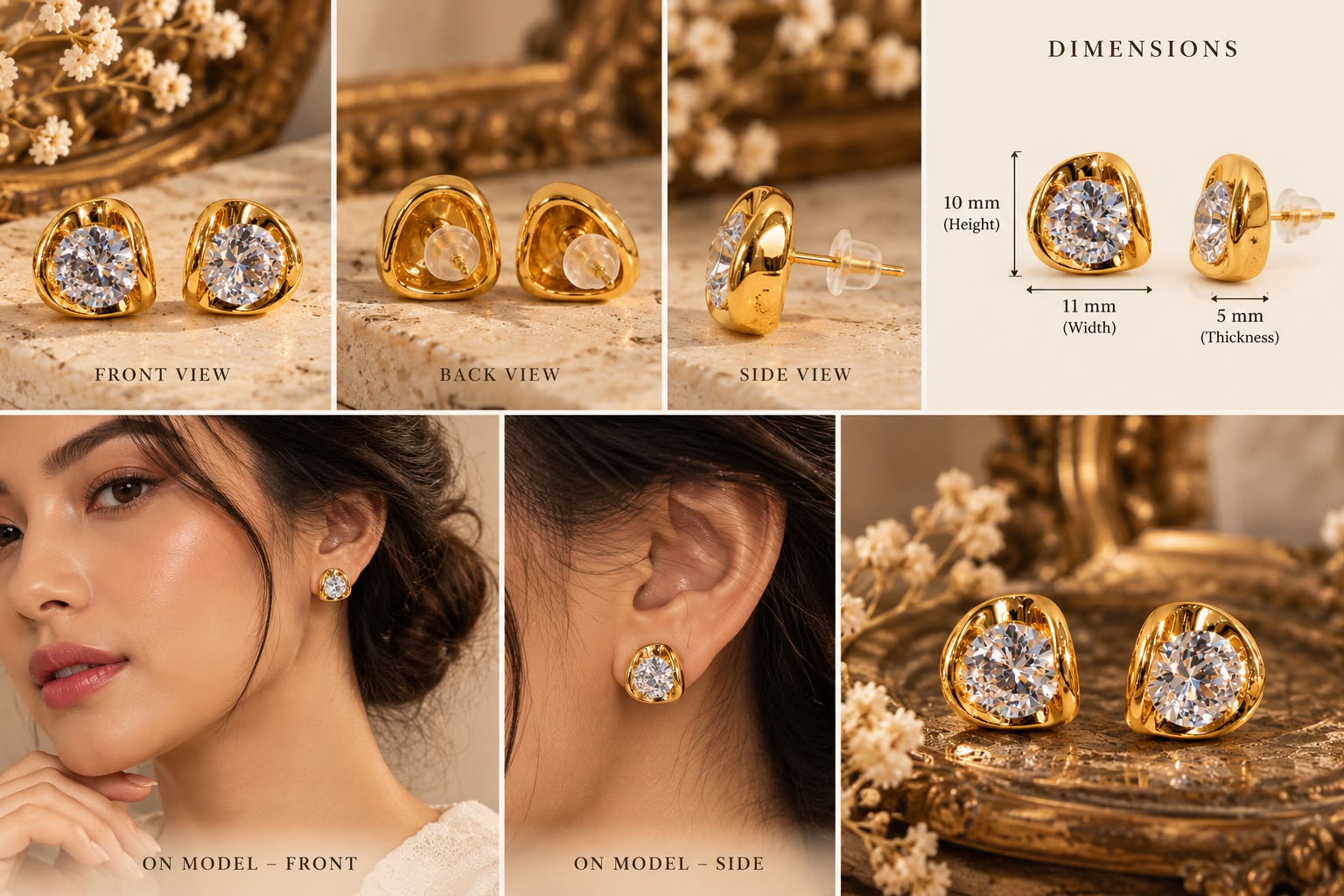 Celeste Crystal Gold Stud Earrings - Image 2