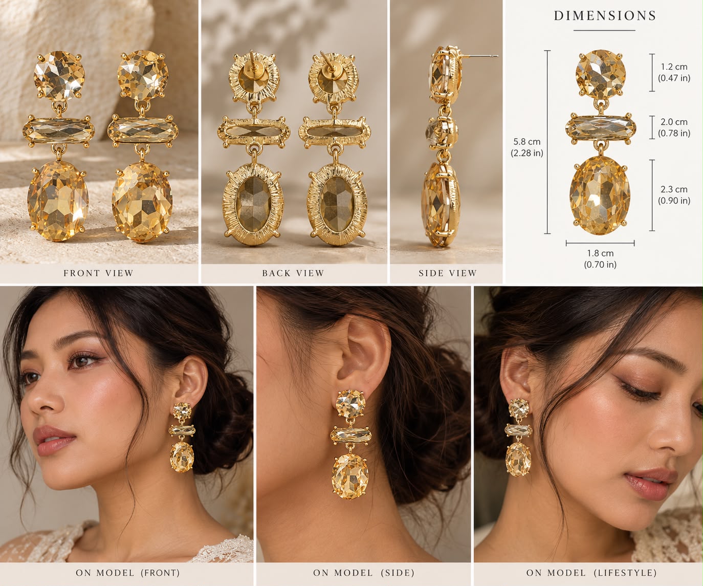 Golden Facet Drop Earrings - Image 2