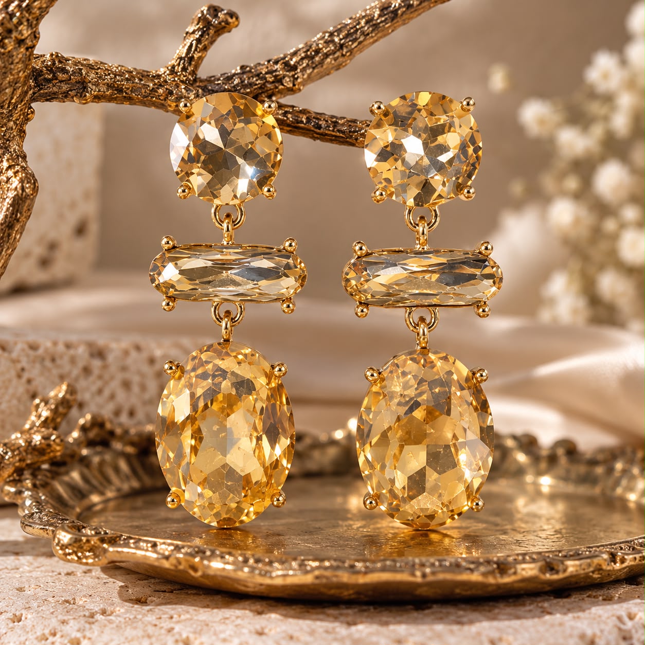 Golden Facet Drop Earrings
